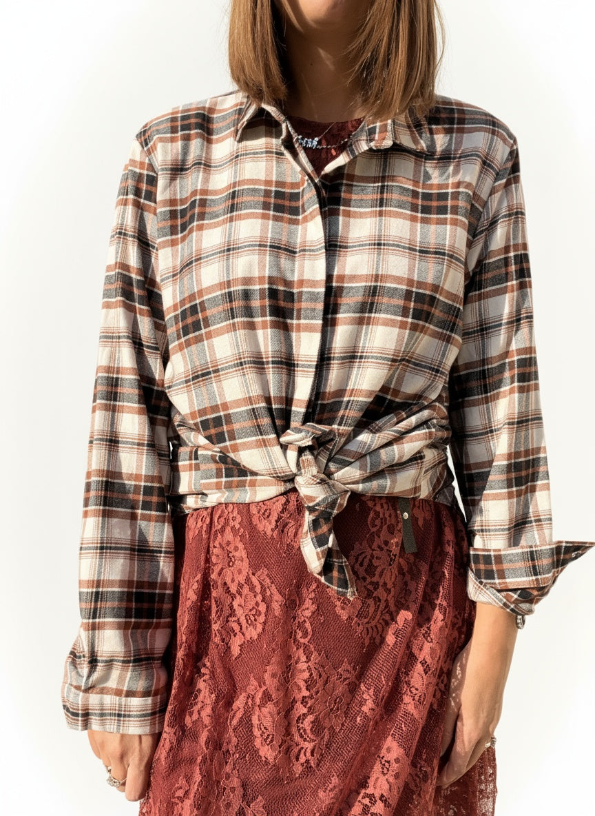 CAMICIA FLANELLA QUADRO NERO E BRUCIATO