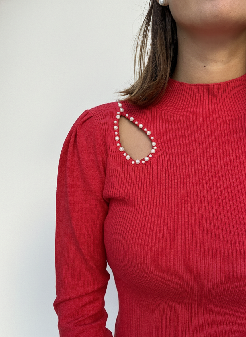 MAGLIA LUPETTO APPLICAZIONE PERLE