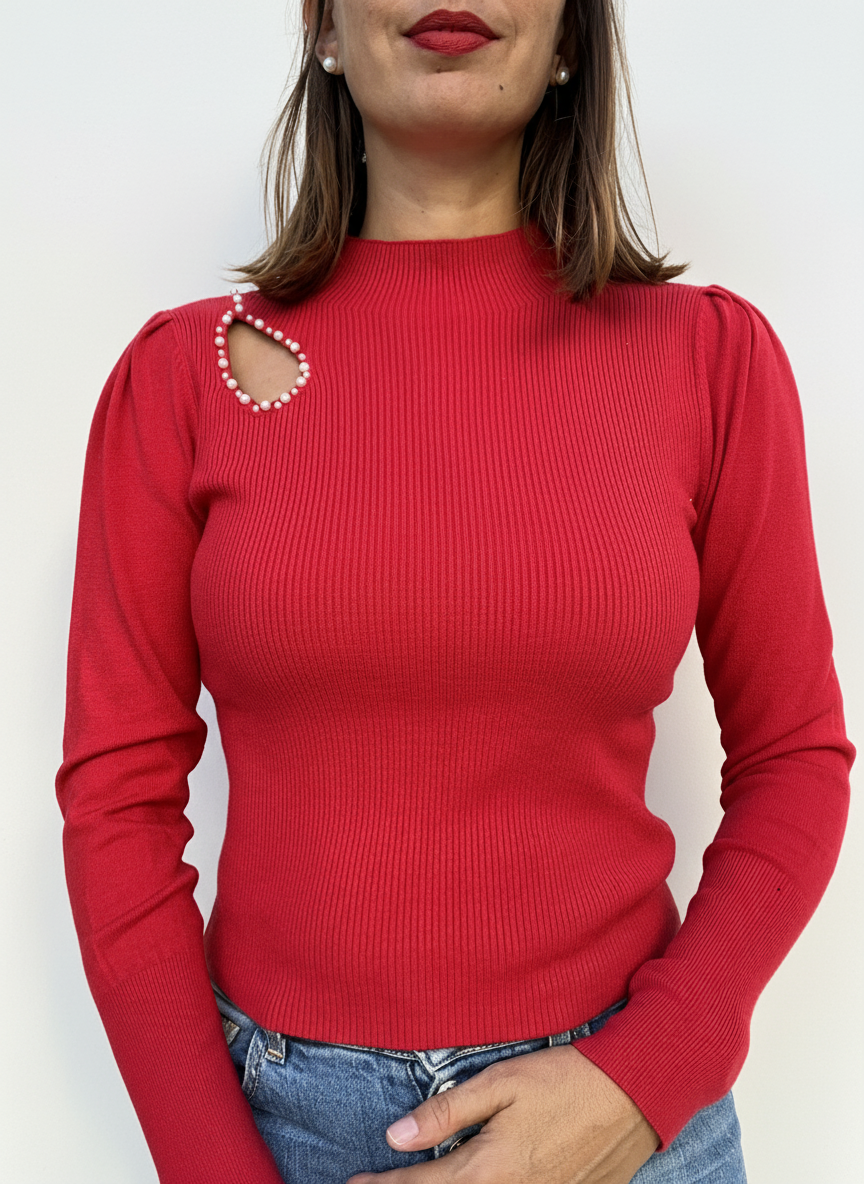 MAGLIA LUPETTO APPLICAZIONE PERLE