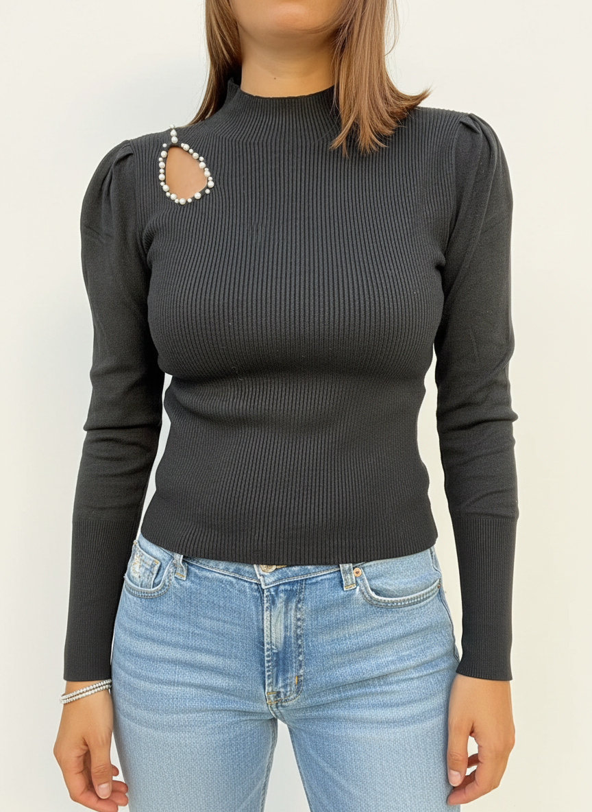 MAGLIA LUPETTO APPLICAZIONE PERLE