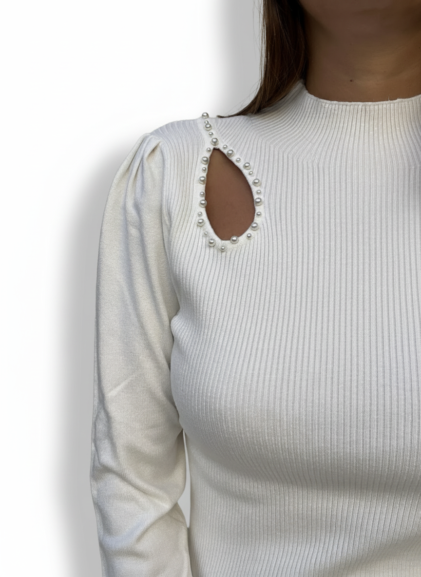 MAGLIA LUPETTO APPLICAZIONE PERLE