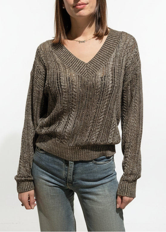 MAGLIONE LUREX TRAFORATO SCOLLO V