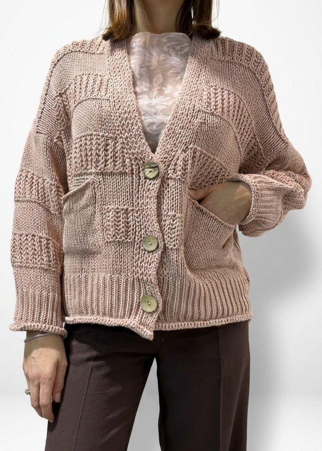CARDIGAN MAGLIA BANDE RILIEVO