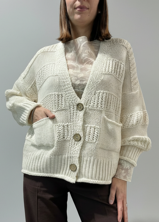 CARDIGAN MAGLIA BANDE RILIEVO