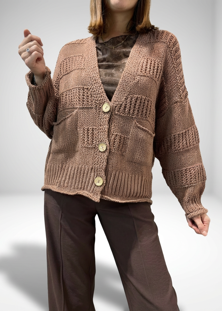 CARDIGAN MAGLIA BANDE RILIEVO