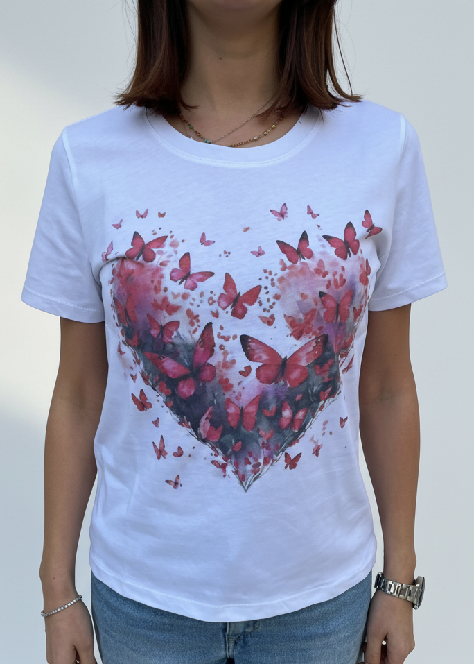 T-SHIRT CUORE FARFALLE